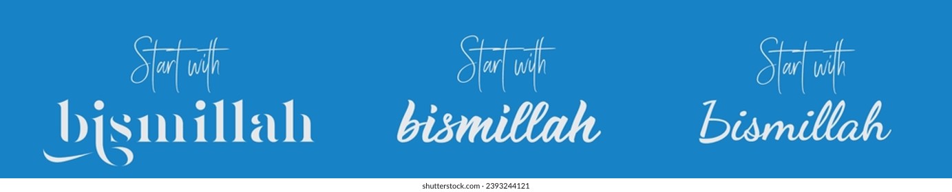 bismillah quote lettering with white color on blue background