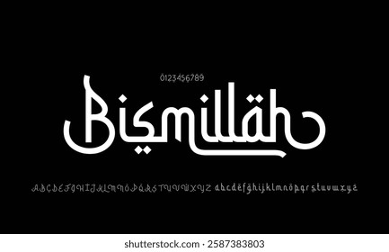Bismillah Script vector font alphabet with numbers