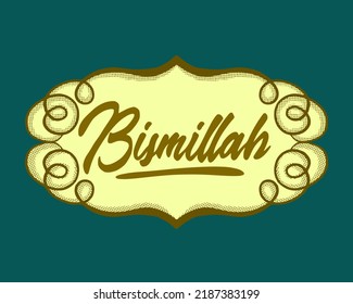 bismillah typography full color cartoon illustration free vector