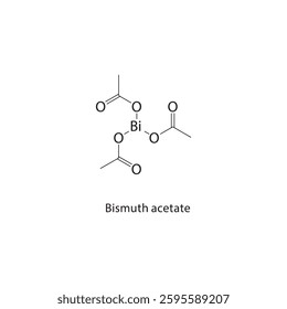 Bismuth acetate skeletal structure. Bismuth Compound compound schematic illustration. Simple diagram, chemical formula.