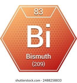 Bismuth (Bi) (083) Post-Transition Metal - Fundamental Chemical Element, Periodic Table in Chemistry Symbol, Name, Atomic Mass, Number, Chemistry Hexagon Logo Icon Design, White Background