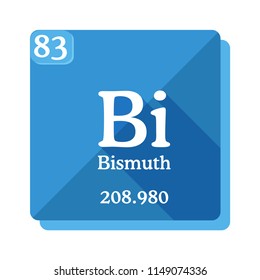 Bismuth  Bi - element of the Periodic table. Flat icon with long shadow on blue background.