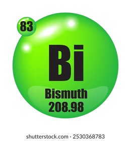 Ícone Bismuto. Bi elemento químico. Número atômico 83. Massa 208.98. Vetor de esfera verde.