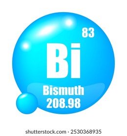 Ícone Bismuto. Bi elemento químico. Número atômico 83. Massa 208.98. Símbolo de esfera azul.