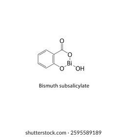 Bismuth subsalicylate skeletal structure. Bismuth Compound compound schematic illustration. Simple diagram, chemical formula.