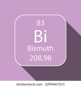 Bismuth-Symbol mit langer Schattengestaltung. Chemisches Element der periodischen Tabelle. Vektorgrafik.