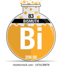 Bismuth symbol on chemical round flask. Element number 83 of the Periodic Table of the Elements - Chemistry. Vector image 