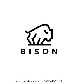 Bison American Buffalo Monoline Outline Logo Vector Icon Illustration