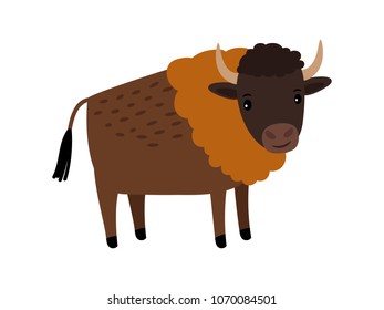 Bison american wild animal cartoon icon isolated on white background, vector illustration