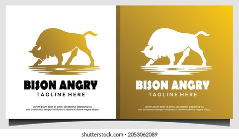 bison angry logo design template