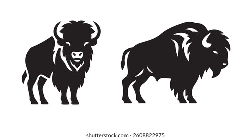 Bison animal black vector silhouette logo icon isolated on white background, clip art design