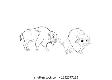 Bison Animal Cartoon Vector Outline Illustration