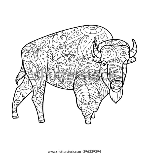 Download Bison Animal Coloring Book Adults Vector Stock Vector ...