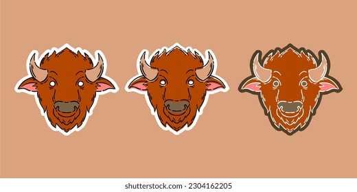 bison animal hand drawn illustration. logo bison animal and stickers. illustration flat bison symbol animal set