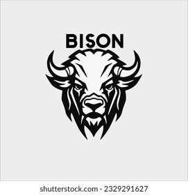 Bison animal icon vector silhouette, bison animal head logo illustration design