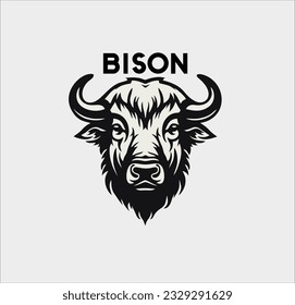 Bison animal icon vector silhouette, bison animal head logo illustration design