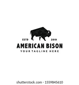 Bison animal logo design vector illustration, Vintage label with american buffalo