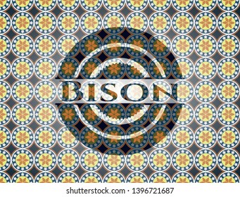 Bison arabic style badge. Arabesque decoration.