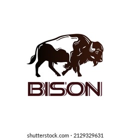 BISON, Big Buffalo Logo, Silhoutte Of Angry Bull Running Vector Illustration