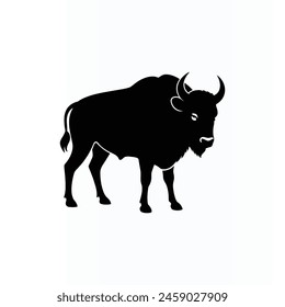 Bison black icon and revelation background. Buffalo silhouette design