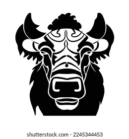 Icono de señal negra de veneno. Pasos de ilustración del vector. Un toro con cuernos y un sombrero en la cabeza se muestra en blanco y negro, con un fondo blanco
