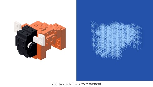 Bison blueprint project idea and implementation. Vector