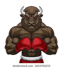 bison boxing mascot vector illustration design