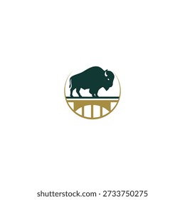 Bison Bridge Logo Design, Buffalo Silhouette Emblem, Ícone de vetor minimalista moderno