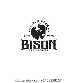 bison buffalo head silhouette vintage logo design vector template