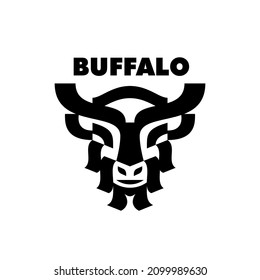 Bison buffalo icon logo design. Wild bull animal retro illustration. Vintage simple geometric symbolic style. Retro bison head emblem badge.