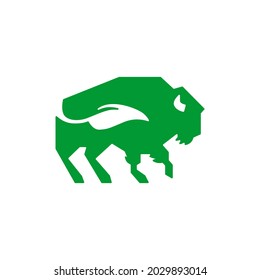 bison buffalo leaf tail natural green simple minimal logo vector icon illustration