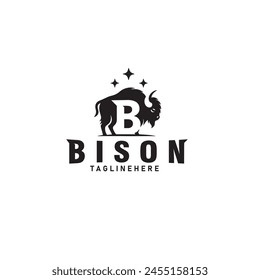 bison buffalo letter b logo design vector template