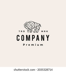 bison buffalo line outline monoline art hipster vintage logo vector icon illustration