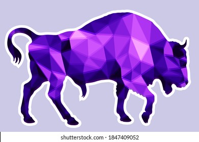 Bison, bull, amethyst, isolated image on a white background in a low-poly style