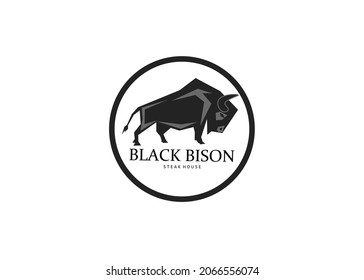 Bison Bull Buffalo Angus Silhouette Steak Vintage Retro Logo design