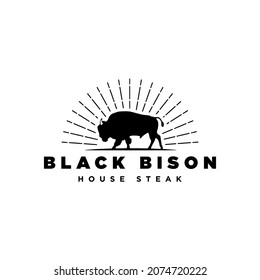 Bison Bull Buffalo Angus Silhouette Steak Vintage Retro Logo design