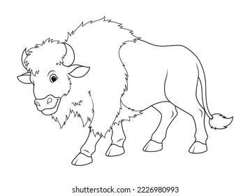 Bison Cartoon Animal Illustration BW