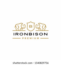bison coat of arms logo vector icon illustration