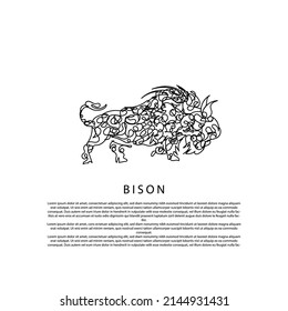 bison doodle art. vector bison abstract pattern line art.