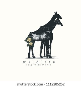 bison in Double exposure vector for your design, wildlife concept.