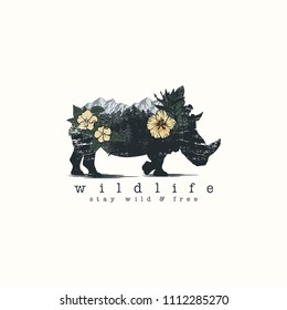 bison in Double exposure vector for your design, wildlife concept.