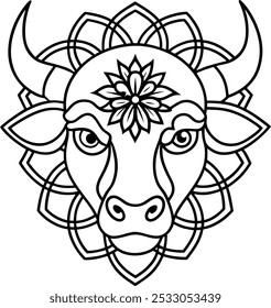 Bison Face with Mandala Design Integrated into the Horns | Majestic Animal Mandala Art

