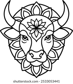 Bison Face with Mandala Design Integrated into the Horns | Majestic Animal Mandala Art

