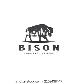 Bison And Forest Logo Design Vector Image