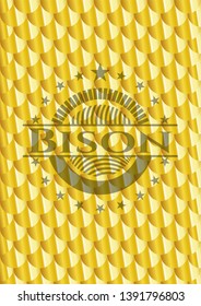 Bison golden badge. Scales pattern. Vector Illustration. Detailed.