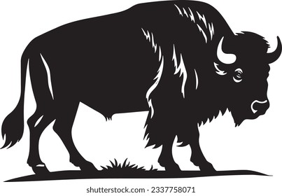 Bison grazing, Basic simple Minimalist vector graphic, isolated on white background, black and white