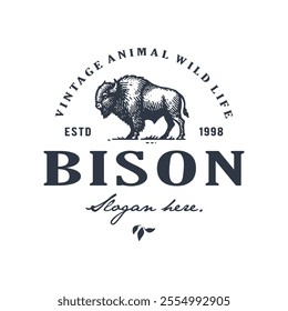 bison hand drawn vintage logo vector template illustration