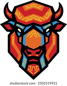 Bison Head Angular Design with Stylized Modern Pattern