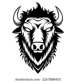 Bison Head Black And White Drawing Mascot Logo design vector illustration in Modern Style Design