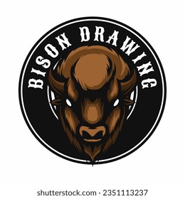 bison head drawing logo template